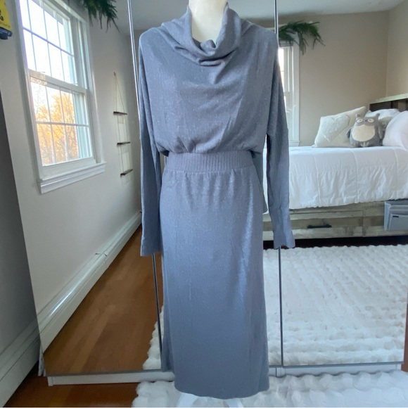 NWT Daily Practice by Anthropologie The Arabella Drapey Dress Cowl Neck Gray M - Picture 2 of 12